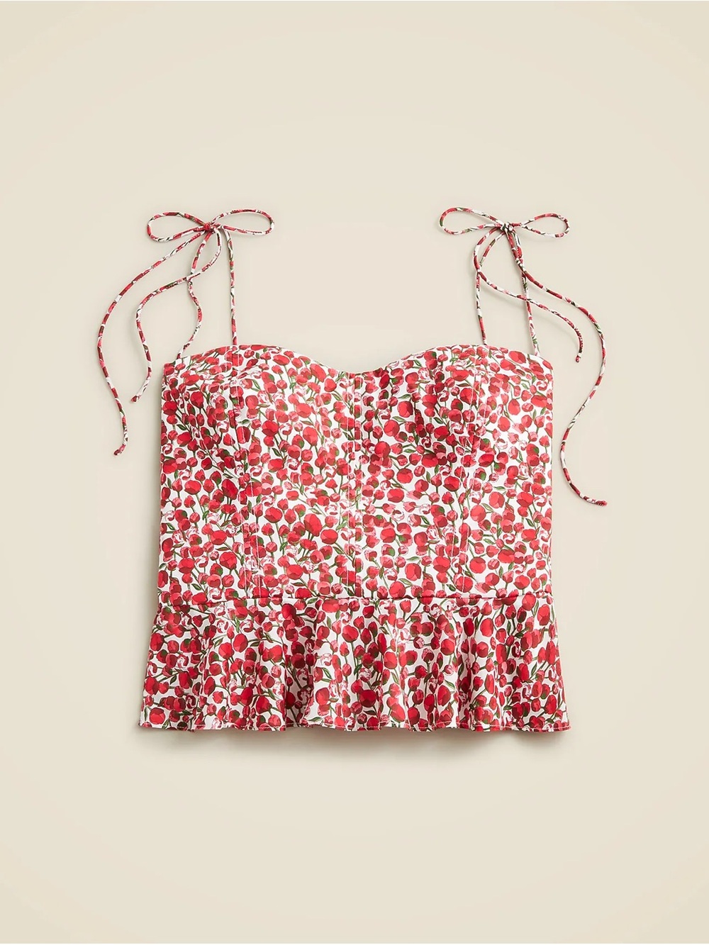 J. Crew Red and White Cherry Print Tie-Shoulder Camisole